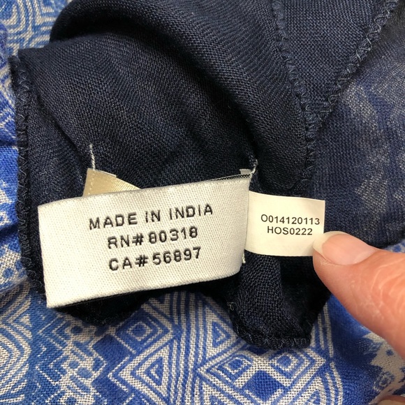 Lucky Brand Modal large square blue boho inspired scarf 51”X 51” inches - Picture 3 of 3